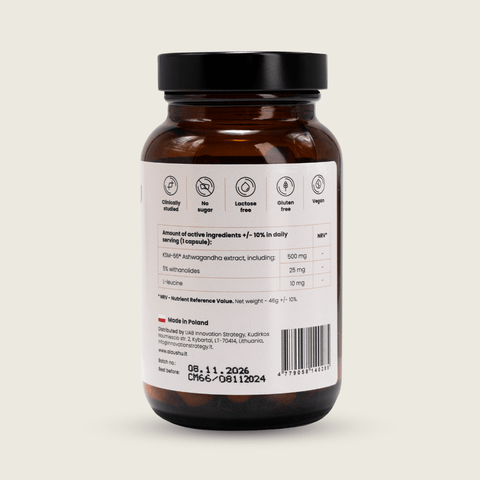 Ašvaganda 500 mg KSM - 66® šaknies ekstraktas “calm mind”, 60 kaps. - Alaushu